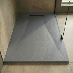 PixL 140x90 cm receveur de douche rectangulaire à poser BMC avec surface effet pierre, gris clair (CERAPX14090LG)