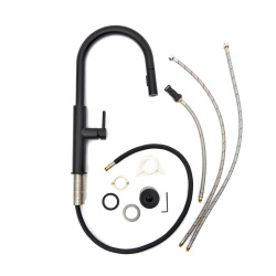 set mitigeur lavabo XL + mitigeur cuisine avec douchette extractible 2 jets, noir mat (SATBSBW285C)