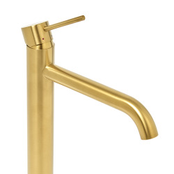 set mitigeur lavabo haut acier inoxydable + mitigeur cuisine avec bras pivotant, or brossé (SATBA280BG)