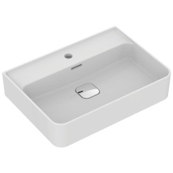 Strada II Lavabo 600x430 mm blanc, 1 trou de robinet, couvercle de vidage en porcelaine inclus, non meulé (T300001)