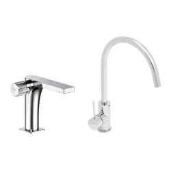 set mitigeur lavabo sans vidage + mitigeur cuisine 36,3 cm avec bras pivotant, chrome (SATBSUR271CR)