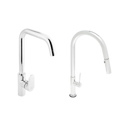 set mitigeur lavabo avec bras pivotant + mitigeur cuisine douchette extractible 2 jets, bras pivotant, chrome (SATBSD2280LCR)