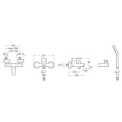 L20 mitigeur bain/douche mural à levier avec douchette à main 150 mm et support de douche, chrome (A5A0109C02)