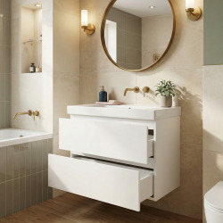 B-Way 79x50x45 cm meuble de salle de bain suspendu 2 tiroirs avec lavabo en céramique, blanc brillant (BWAY280WU1BI)