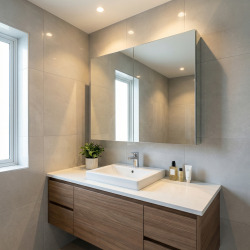 B-Way 60x75 cm armoire de salle de bain en chêne lamellé-collé avec miroir intégré (BWAY60CABOAK)