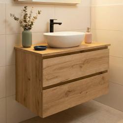 B-Way 99x50x45 cm meuble de salle de bain suspendu avec plaque de recouvrement, 2 tiroirs, chêne mat (BWAY2100OAKDESK)