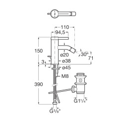 Ona mitigeur de bidet à levier, avec vidage et vanne d'arrêt, noir mat (A5A609ENB0)