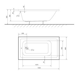 Aurum 150x80 cm baignoire rectangulaire en acrylique, orientation gauche et droite, sans pieds, blanc (SATVAUR150)