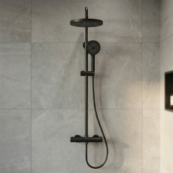 Colonne de douche XXL 250 avec mitigeur thermostatique, Douchette 3 jets, noir mat (SATSSTKEC)