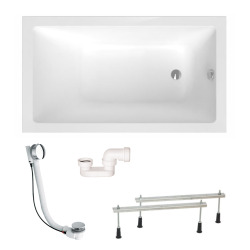 Aurum 150x80 cm baignoire rectangulaire en acrylique, gauche et droite, avec pieds + vidage + siphon, blanc (SATVAUR150-SET)