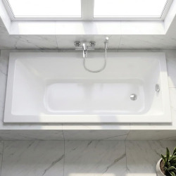 Aurum 160x70 cm baignoire rectangulaire en acrylique, gauche et droite, avec pieds + vidage + siphon, blanc (SATVAUR16070-SET)