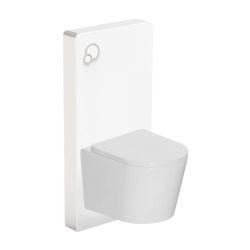 Glass pack WC bâti-support avec plaque de commande + WC suspendu Ceramia sans bride avec abattant SoftClose (STGLWCE14WT01-FR)