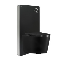 Glass pack WC bâti-support avec plaque de commande + WC suspendu Ceramia sans bride avec abattant SoftClose (STGLWCE14WT01-FR)