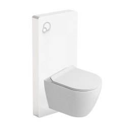 Glass pack WC bâti-support avec plaque de commande + WC suspendu Ceramia sans bride avec abattant SoftClose (STGLWCE14WT01-FR)
