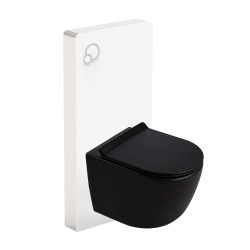 Glass pack WC bâti-support avec plaque de commande + WC suspendu Ceramia sans bride avec abattant SoftClose (STGLWCE14WT01-FR)