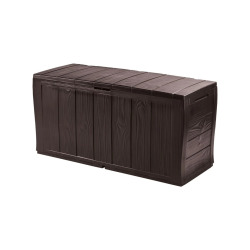 Sherwood coffre de rangement extérieur 270 L en plastique et résine imperméable, aspect bois, marron
