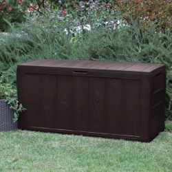 Coffre de jardin Keter Sherwood 270 L en résine aspect bois marron, coffre de rangement extérieur étanche (230403)