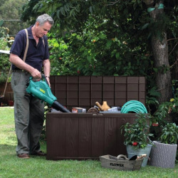 Sherwood coffre de rangement extérieur 270 L en plastique et résine imperméable, aspect bois, marron