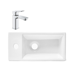 QUICKFIX DICE Mitigeur lavabo, taille S + Brevis lavabo suspendu, trou pour robinetterie, 40,5x20,5x10,5cm (BA2-G1018570000-03)