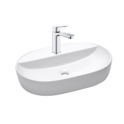 QUICKFIX DICE Mitigeur lavabo, taille M + Vasque à poser Infinitio 60 x 40 x 12,5 cm sans trop-plein, blanc (BA2-G1018330000-01)