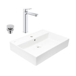 QUICKFIX DICE mitigeur lavabo à poser, taille XL + lavabo Swiss Aqua Technologies 60,5x46,5 cm (BA3-G1018920000-05)