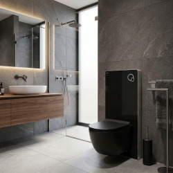 Glass pack WC bâti-support avec plaque de commande + WC suspendu Ceramia sans bride avec abattant SoftClose (STGLWCE14WT01-FR)