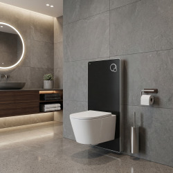 Glass pack WC bâti-support avec plaque de commande + WC suspendu Ceramia sans bride avec abattant SoftClose (STGLWCE14WT01-FR)