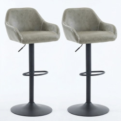 108x51x50 cm X2 tabourets de bar en similicuir écologique gris, design industriel, pieds en métal noir (AUB716GREY3)