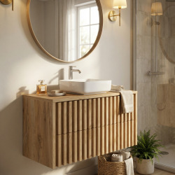 Meuble de salle de bain avec sa plaque de recouvrement, SAT Delano, 100x56x46 cm chêne mat (DELANO100ZDDE)