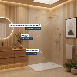 Pack Douche Complet – Paroi Walk-In 100x200 Chrome + Colonne Grohe Eurosmart 2 Jets + Receveur Marbre Coulé Blanc 120x90 (SAT100