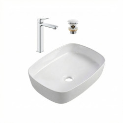 QUICKFIX DICE mitigeur lavabo, taille XL + Vasque à poser Swiss Aqua Technologies 50x37,5x13,5 cm (BA3-G1018920000-07)
