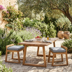 Lot de 2 chaises en teck massif avec coussins gris sans dossier – style chic terrasse piscine (NATOFCH50S-DUO)