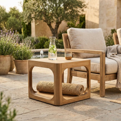 Table d’appoint en teck massif – table extérieure style chic terrasse piscine (NATOFTB5050S)