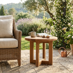 Table d'appoint de jardin en teck massif, 51x51x40.5 cm, forme ronde (NATOFT5151R)