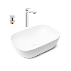 QUICKFIX DICE mitigeur lavabo, taille XL +  Vasque à poser Swiss Aqua Technologies 45,5x32,5 cm (BA3-G1018920000-01)