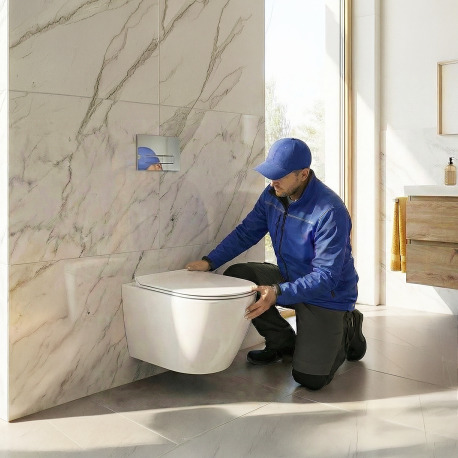 Installation d'une cuvette suspendue (hors b&acirc;ti-support)