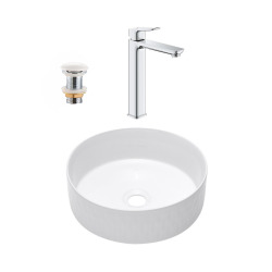 QUICKFIX DICE mitigeur lavabo, taille XL + vasque à poser Swiss Aqua Technologies 36x36x12 cm (BA3-G1018920000-02)