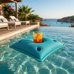 Coussin Pool Party Floating 75x75x25cm, bar flottant, 4 trous verre et 1 trou bouteille, résistant au UV, Bleu (PPF7575-4)