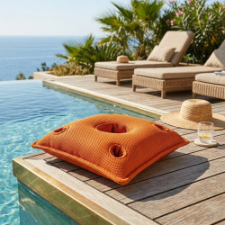 Coussin bar piscine flottant avec porte-verres 75 × 75 × 25 cm extérieur SANS billes – Orange (PPF7575-6)