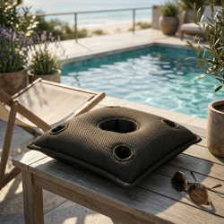 Coussin bar piscine flottant avec porte-verres 75 × 75 × 25 cm extérieur SANS billes – Noir (PPF7575-7)