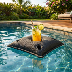 Coussin bar piscine flottant avec porte-verres 75 × 75 × 25 cm extérieur SANS billes – Noir (PPF7575-7)