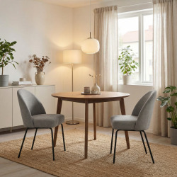 Creston 84x57x49 cm 2X chaises de salle à manger en velours gris, pieds en métal noir (34680001)