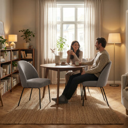 Creston 84x57x49 cm 2X chaises de salle à manger en velours gris, pieds en métal noir (34680001)