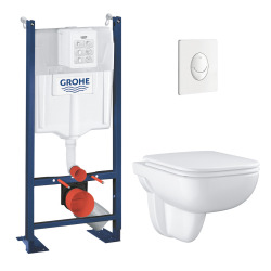 Rapid SL Project pack WC bâti autoportant + WC suspendu sans bride Grohe avec abattant SoftClose + plaque (GRRGRSEWR01FR-VP)