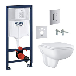 Rapid SL Project pack WC bâti autoportant + WC suspendu sans bride Grohe avec abattant SoftClose + plaque (GRRGRSEWR01FR-VP)