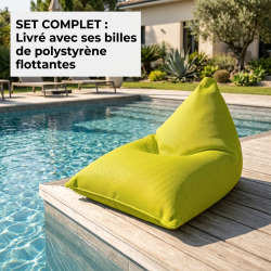 Pouf piscine XL flottant 140x120 cm vert – billes incluses (à remplir) – intérieur / extérieur (LBF140120-2-SET)