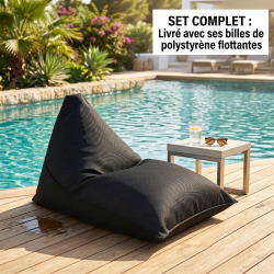 Pouf piscine XL flottant 140x120 cm noir – billes incluses (à remplir) – intérieur / extérieur (LBF140120-7-SET)