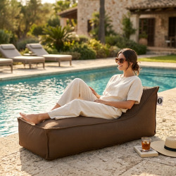 Chaise longue piscine flottante 160x70 cm brun – billes incluses (à remplir) – intérieur / extérieur (RSF16070-5-SET)