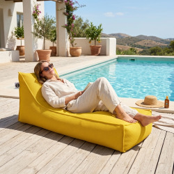 Chaise longue piscine flottante 160x70 cm jaune – billes incluses (à remplir) – intérieur / extérieur (RSF16070-8-SET)