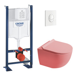 Delta pack WC bâti-support Duofix 112 cm + WC suspendu sans bride Ceramia avec abattant SotClose + plaque (GEBCE14WT02FR-VP)